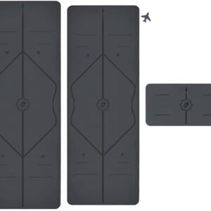 Yoga & Travel Mat & Yoga Pad Bundle Pack – Patented Alignment System, Eco-Friendly, Non-Slip Warrior-Grip, Made with Natural Rubber, Thick, Sweat Resistant, Comfortable - Grey/Grey/Grey