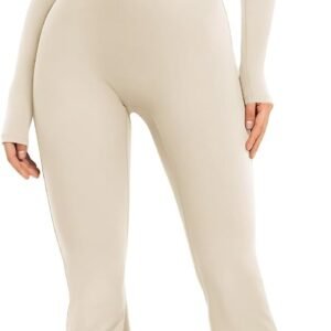 Women Long Sleeve Flare Workout Jumpsuit Zip Up Romper Bottom Pants Wide Leg Bodysuit Bodycon Sexy One Piece