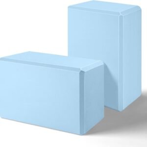 2-Piece EVA Foam Yoga Block Set (3 x 6 x 9-inch), highly supportive, latex-free, featuring beveled edges and a non-slip surface; suitable for Pilates, meditation, balance exercises, stretching, and deep poses.