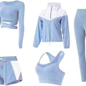 5 PCS Workout Sets for Women Yoga Running Outfit Athletic Gym Exercise Clothes Activewear Sets Tracksuit