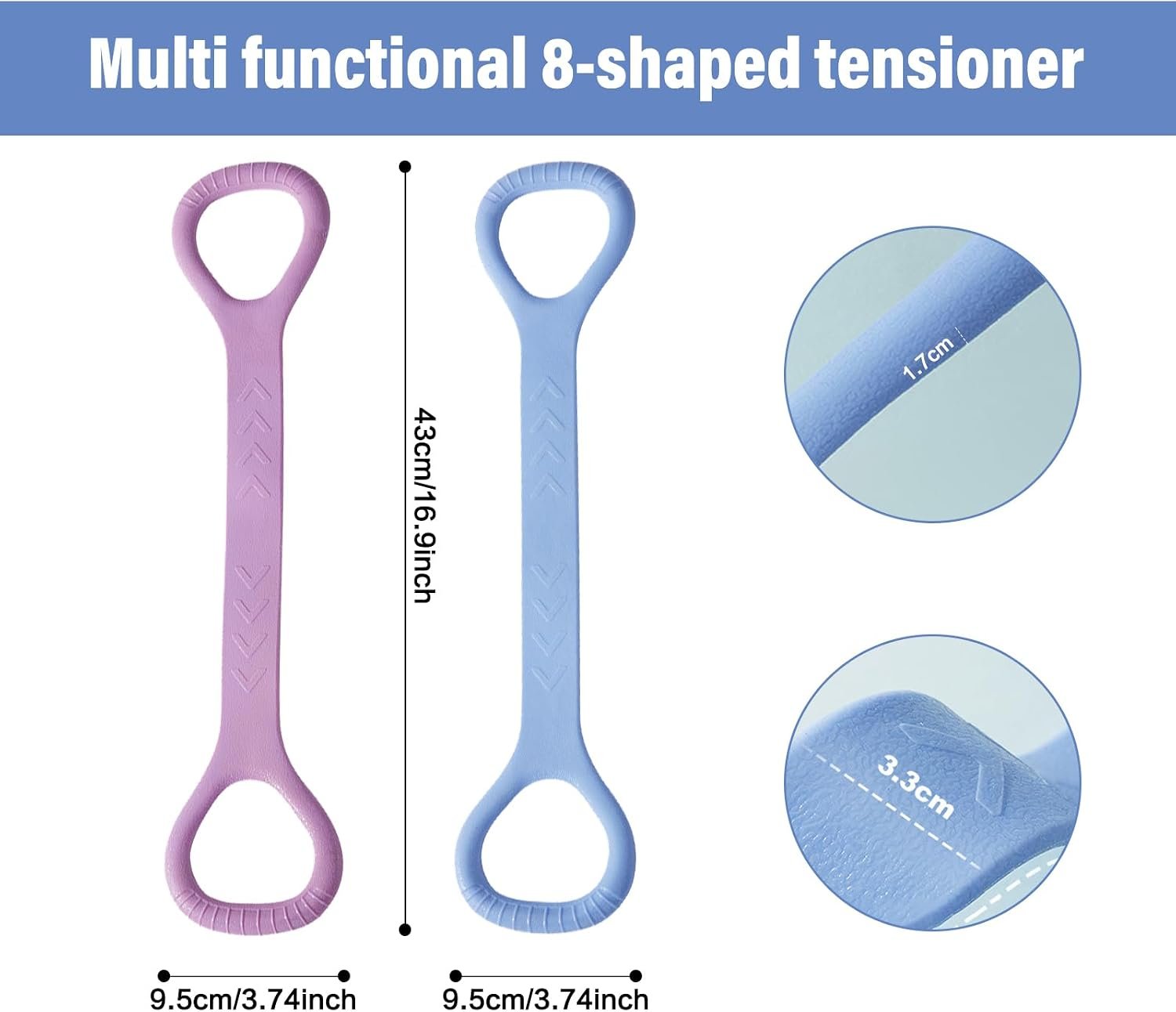 Figure 8 Fitness Resistance Band, Arm Back Shoulder Exercise Elastic Rope Stretch Fitness Band, Foot, Leg, Hand Stretcher, Arm Exerciser for Yoga Pilates Stretching Physical Therapy(Purple and Blue - Image 2
