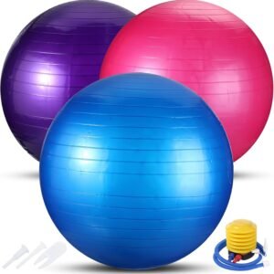 3 Pcs Exercise Ball Inflatable Yoga Ball for Pregnancy Pilates Core Workout Equipment with Pump and Plug for Chair Fitness Stability Balance Birthing Gym Home Office Support 330lbs