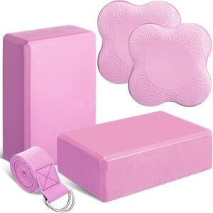 5-piece yoga gear set (includes yoga blocks, knee pads, and stretching straps); made of premium soft foam; suitable for Pilates, meditation, general fitness, balance exercises, and deepening stretches.