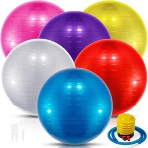 6 Pcs Yoga Ball Exercise Ball PVC Stability Balance Yoga Ball Chair Quick Pump for Physical Workout Pregnancy Home Office Gym Equipment