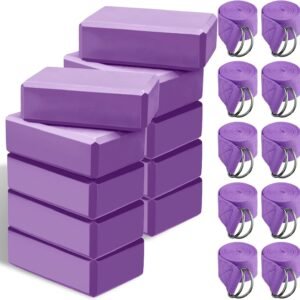 20-Piece Yoga Block and Stretching Strap Set—Includes non-slip EVA foam blocks and stretching straps with metal D-rings; suitable for gym and daily workouts