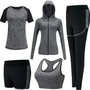 5pcs Workout Outfits for Women Athletic Sets Sport Suits Yoga Gym Fitness Exercise Clothes Jogging Tracksuits