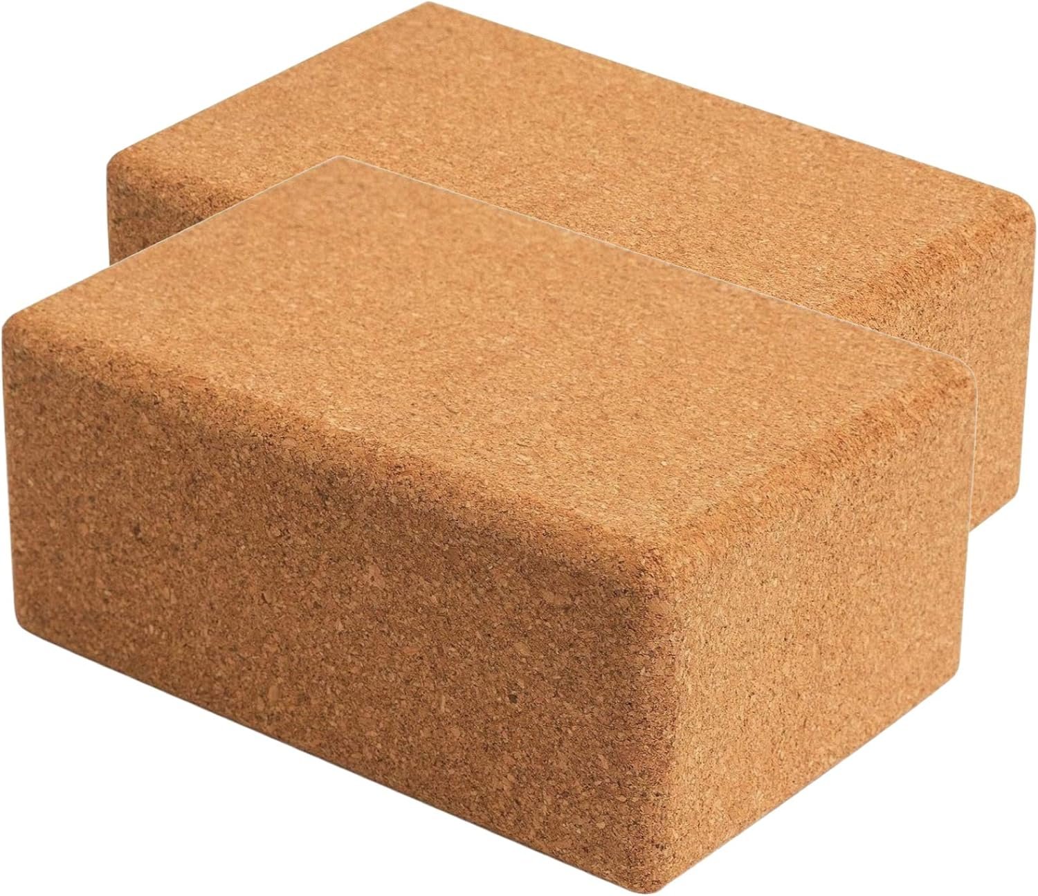 Cork Yoga Block 2-Piece Set—Natural cork sourced from Portugal (9 x 6 x 4 inches); non-slip and stable; suitable for men and women; lightweight, odor-resistant, and moisture-resistant; ideal yoga gear