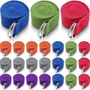 24 Pieces Yoga Strap Stretching Pilates Exercise Adjustable Straps 6 ft Non Elastic Yoga Belt with Adjustable D Ring Buckle for Pilates Gym Workouts Fitness